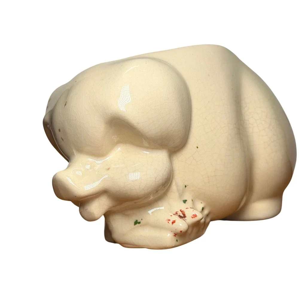 Vintage‎ Ceramic Pig Planter Cream White Glaze Farmhouse Decor Succulent Pot